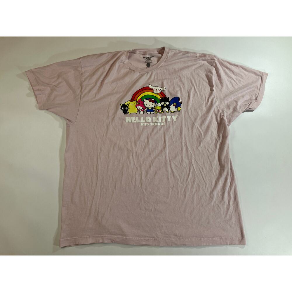 Hello Kitty & Friends Sanrio Men’s 3XL Pink Rainbow Graphic T-Shirt Bioworld